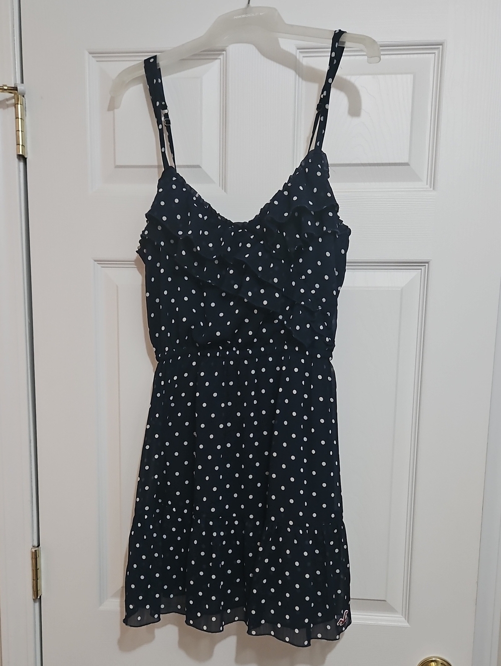 Hollister Navy Polka Dot Ruffle Spaghetti Strap Mini Dress